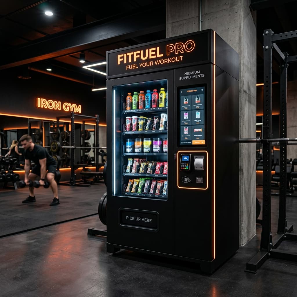 Premium fitness vending machine in a high-end gym